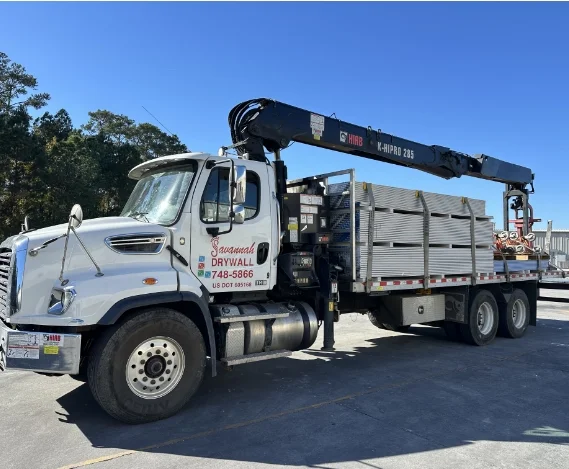 drywall delivery truck with mounted crane
